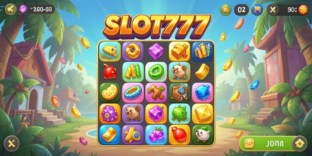 Tampilan gameplay seru di SLOT777 dengan elemen Match-3 yang menarik.